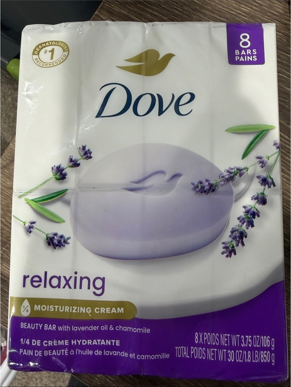 Dove Relaxing Lavender Oil & Chamomile Moisturizing Cream Bar Soap 8 Bars
